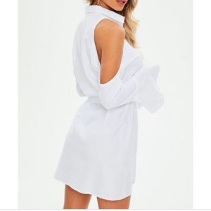 Missguided cold shoulder tie dress in white